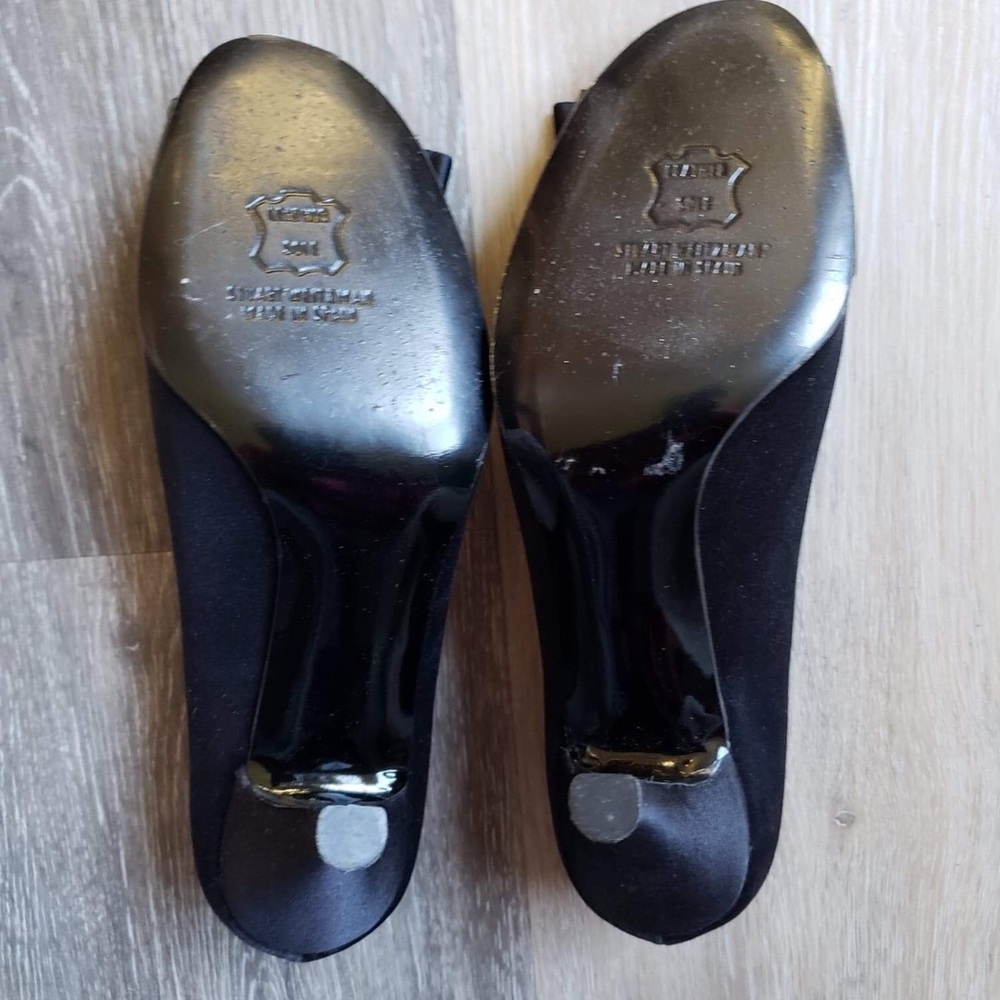 Black Satin Open Toe Pumps - Picture 6 of 9